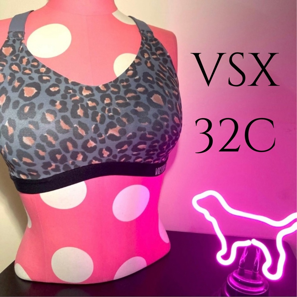Victoria’s Secret Sports Bra 32C Victoria Sport Very Sexy Leopard Gym VSX Logo - Picture 1 of 13
